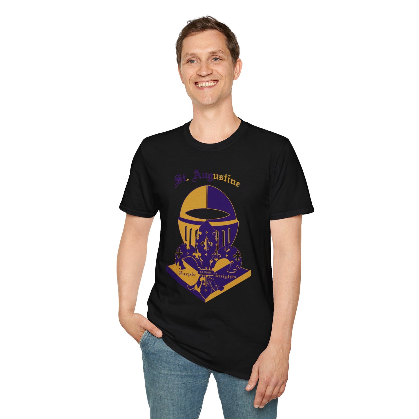 St. Augustine Unisex Softstyle T-Shirt - Purple and Gold Design