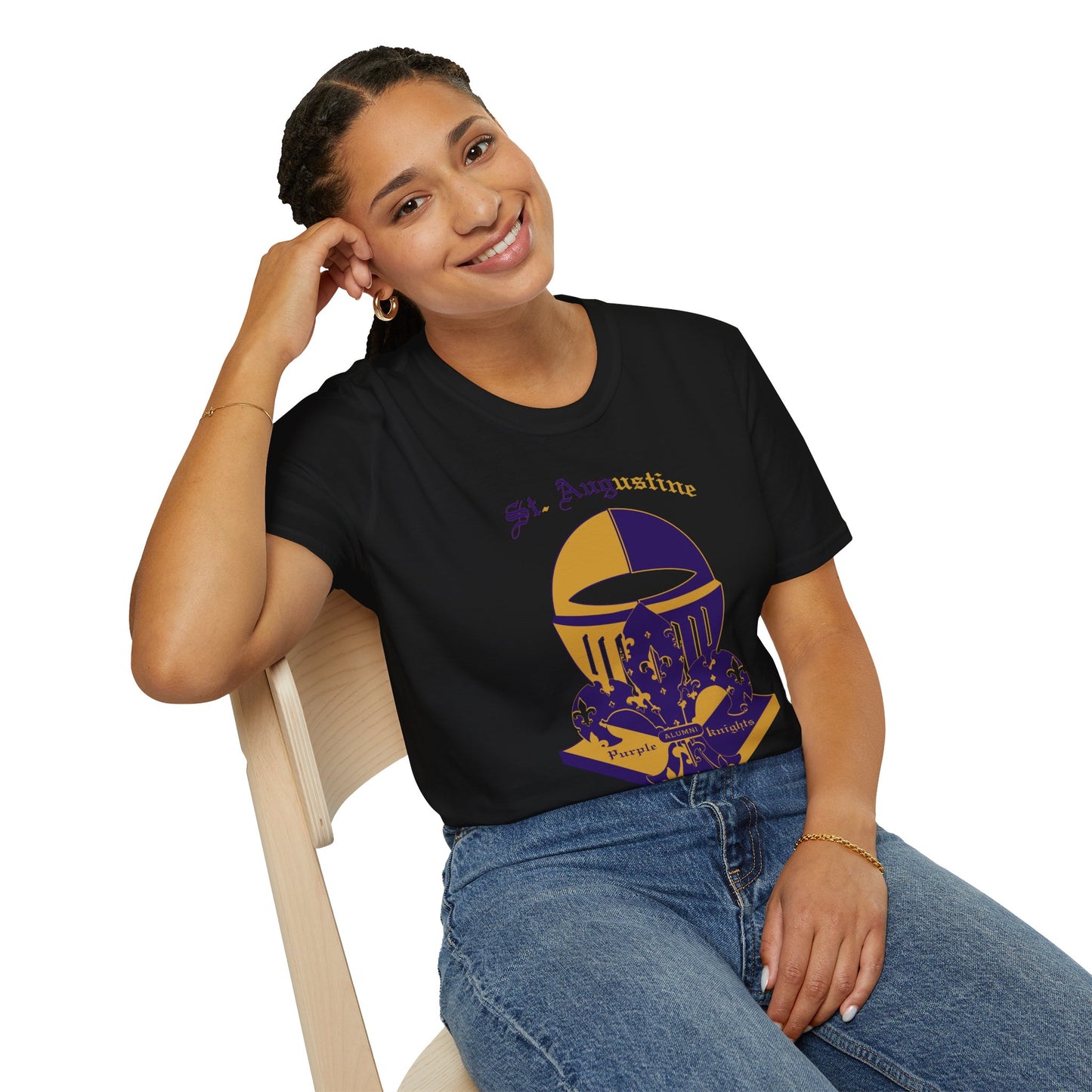 St. Augustine Unisex Softstyle T-Shirt - Purple and Gold Design