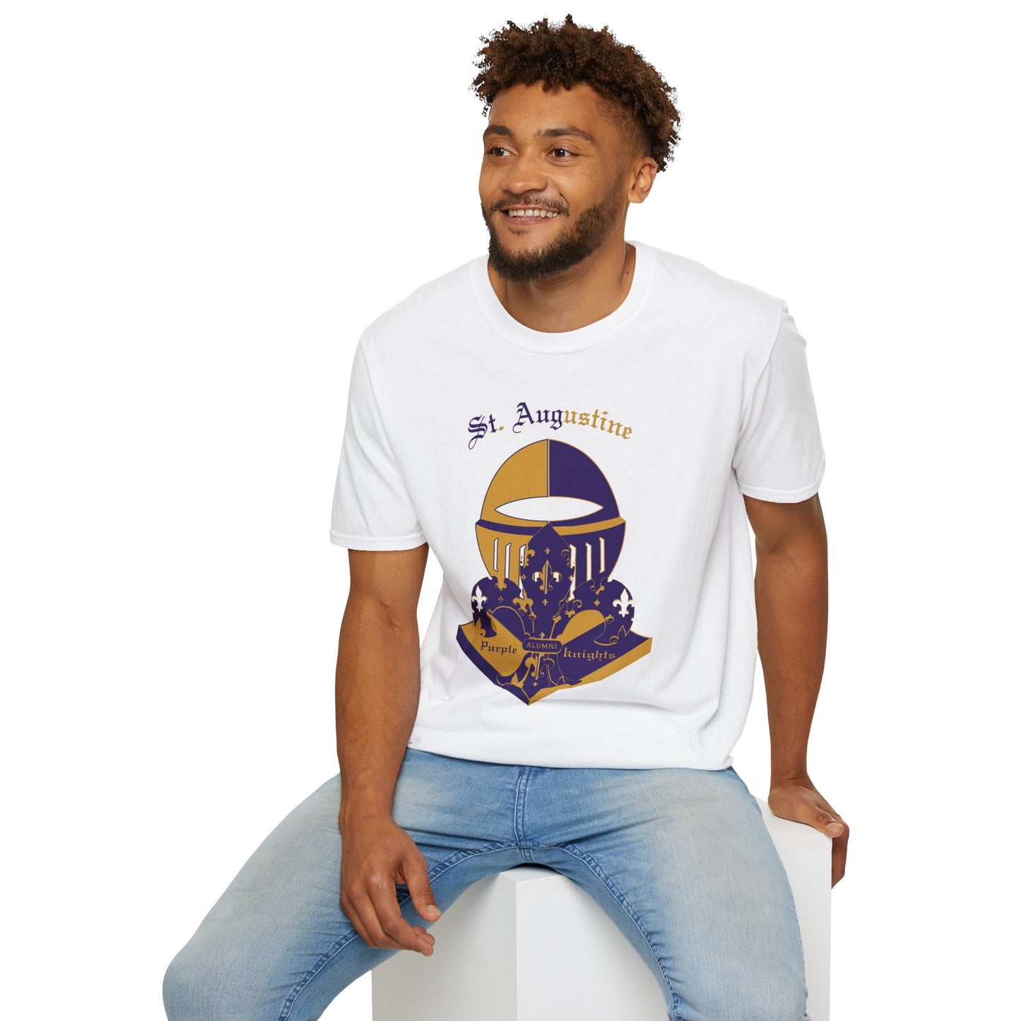 St. Augustine Unisex Softstyle T-Shirt - Purple and Gold Design