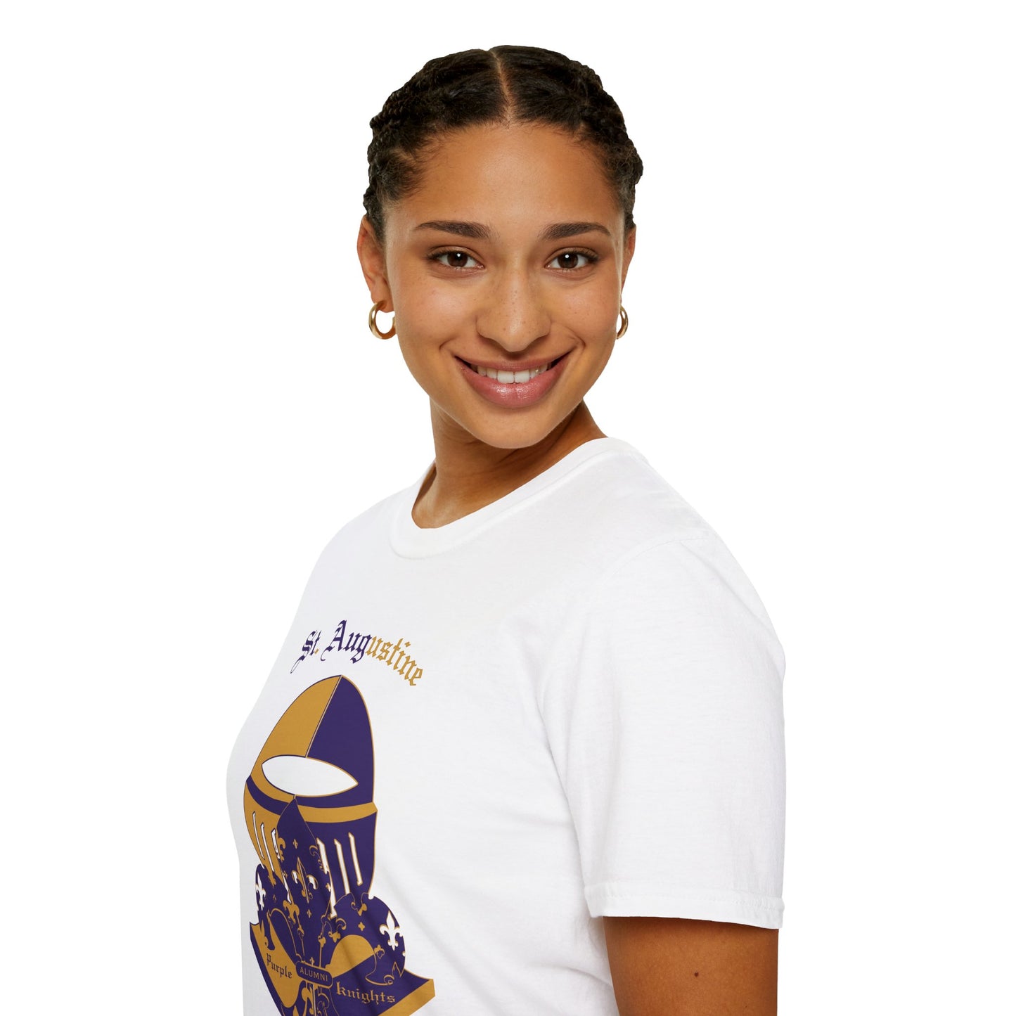 St. Augustine Unisex Softstyle T-Shirt - Purple and Gold Design